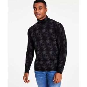 INC‎ Men's Wool Cashmere Skull Print Rocker Turtleneck Sweater Black Small NWOT